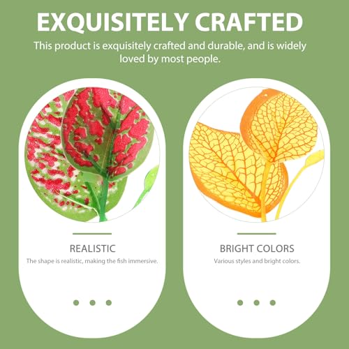 Hemoton 4pcs Artificial Reptile Terrarium Plants Leaves Decorations with Suction Cups, Vivid Landscaping Leaves for Turtle Lizard Chameleon Snake Habitat, Pet Box Ornament