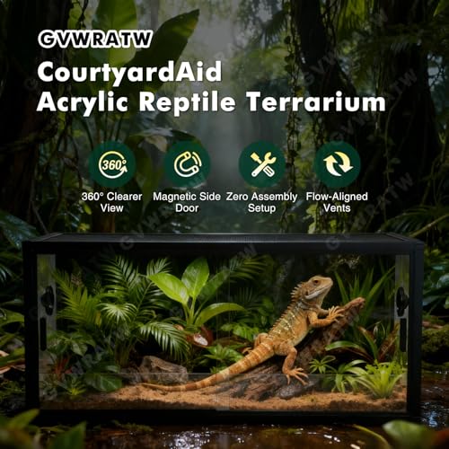 48-Gallon Acrylic Reptile Terrarium 36”x18”x18” – Durable Reptile Tank with Heat-Resistant Aluminum Frame, Smooth Dual Swinging Doors (No Sand/Debris Clogging) – Ideal for Lizards, Snakes & Geckos.