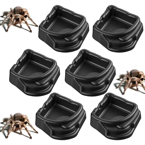 6 Pcs Reptile Water Dish, Micro Terrarium Bowls for Spider Tarantula, 1.6" Food Water Feeding Dish Enclosure, Black ABS