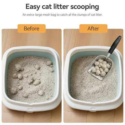 Cat Litter Scoop, Kitty Metal Scooper, Heavy Duty Aluminum Deep Sifter with Long Handle, Rustproof Durable Kitten Poop Shovel for Travel & Small Litter Box - color: Black, size: Medium
