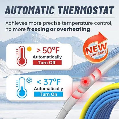 35 Ft Upgraded Dual-Indicators Heat Tape for Water Pipes, YeloDeer Self-Regulating Heat Trace with Thermostat, Heating Cable with Extra End Seals for Metal and Plastic Pipes 120V - style: 35-feet