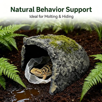 Large Natural Rock Cave Decor for Reptiles & Amphibians, Hideout Habitat Hide Cave for Bearded Dragons Lizards Snakes Turtles Geckos, Terrarium Aquarium Ornament Shelter for Small Pets