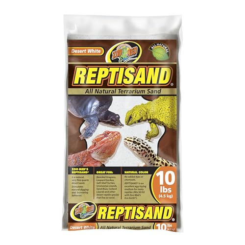 Zoo Med ReptiSand®, 10 Pounds, Desert White | Natural, For Bearded Dragons, Leopard Geckos & Desert Species, Chemical-Free, Ideal for Digging, Burrowing & Egg Laying - size: 10 lb