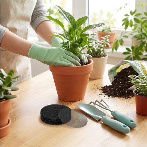 WLLHYF Bonsai Mesh for Plant, 150 Pcs 2 3 4 Inch Flower Pot Mesh Mat Round Plant Pot Pad Drainage Covers Durable Reusable Net Bonsai Gardening Grid for Gardening Essentials Potted Succulent