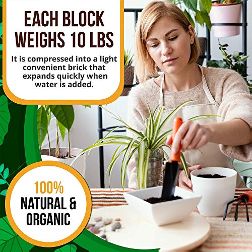 Coco Coir Brick 10 LB - Premium Compressed Coconut Fiber Block for Indoor Plants, Seed Starting & Hydroponics - Low Salt Triple Washed - Expands to 75 Quarts - 100% Natural Peat Alternative