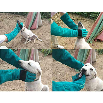 JTLB Animal Handling Gloves Bite Protection Gloves Pet Grasping Long Leather Protective with Breathable Sweat Absorbent Cowhide for Garden Cutting Veterinary Animal (Dark Green)