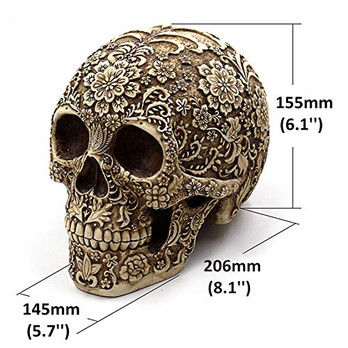 UJOY Creative Skull Flowers Sculpture 8.1'' Human Head Skeleton Statue Collectible Halloween Decoration Home Decor