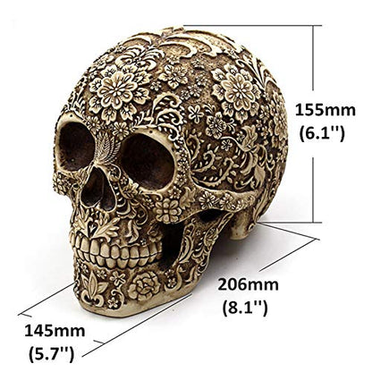 UJOY Creative Skull Flowers Sculpture 8.1'' Human Head Skeleton Statue Collectible Halloween Decoration Home Decor