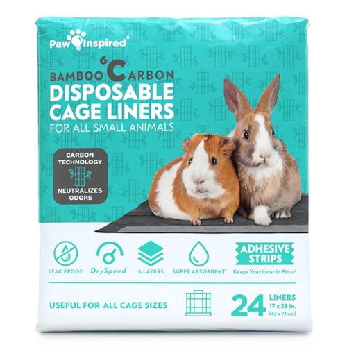 Paw Inspired Disposable Guinea Pig Cage Liners | Bamboo Charcoal Odor Controlling | Super Absorbent Liners Pee Pads for Ferrets, Rabbits, Hamsters, and Small Animals (28" x 17" (C&C 2 x 1), 24 Count) - size: 28x17" (C&C 2x1) - 24 ct