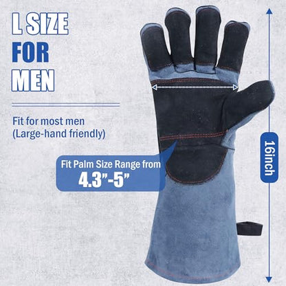 IC ICLOVER Animal Handling Gloves Snake Bite Proof, Double Leather Padding, Anti-bite Dog Cat Bird Reptile Control Protection - color: L -16inch