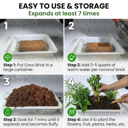 Coco Coir Brick - Low EC & pH Balanced, Compressed Organic Coconut Fiber Potting Mix for Indoor Outdoor Plants, Seed Starting, Hydroponics & Reptile Bedding(5.6lb) - size: 4Pcs