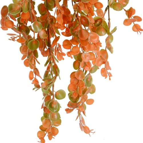 6pcs Artificial Hanging Fall Plants Fake Hanging Plant Faux Eucalyptus Leaf Greenery Vine Outdoor UV Resistant Plastic Plants (6, Fall Orange) - color: Fall Orange