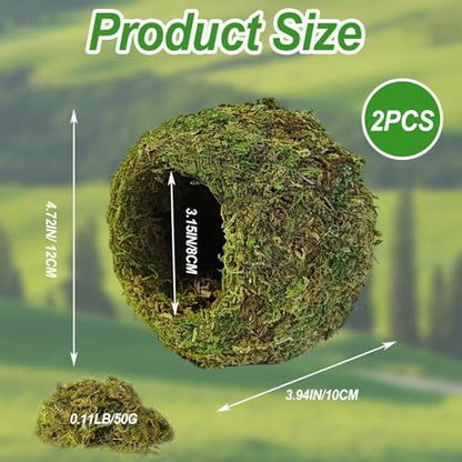 2pcs Crested Gecko Hide,Reptile Mossy Caves Hideout,Leopard Gecko Humid Hide,Natural Moss Cave Hiding Decor Tank Accessories for Reptiles, Amphibians,Invertebrates,Lizard,Frog