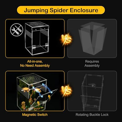 Jumping Spider Enclosure Starter Kit,Escape Proof Forest Terrarium | Praying Mantis Terrariums,Transparent Acrylic Complete Bug Habitat,All In One Arboreal Tarantula Cribs Cage,Insect Container - size: Large