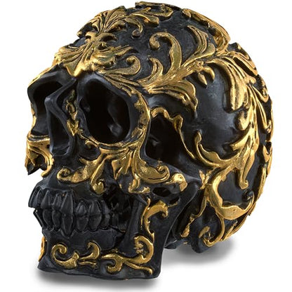 READAEER Small Size Human Skull Resin Statue Head Sculptures Skull Collectible Figurines (Black & Golden)