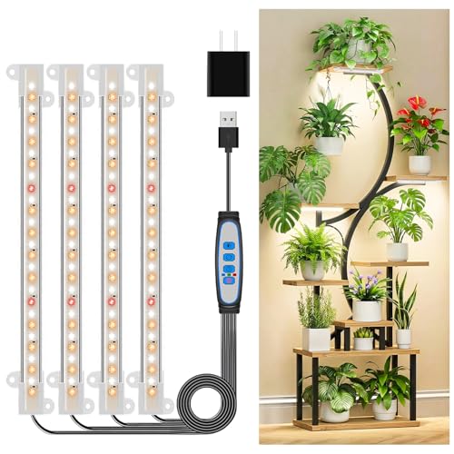 Kullsinss 8 inches LED Grow Light Strips, Full Spectrum Plant Lights for Indoor Growing with 6/12/16H Timer, 3 Color Modes, 5 Dimmable Levels, Grow Lamp for Seedling, Perfect for Indoor Plant Stand - size: 1 Pack