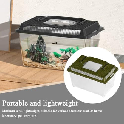 Reptile Container – Transparent Carrier, Portable Handle Design, Durable PET Material, Compact Habitat Feature, Easy Clean Structure | Perfect Feeding Housing Gecko Crab Hermit Turtle Snail
