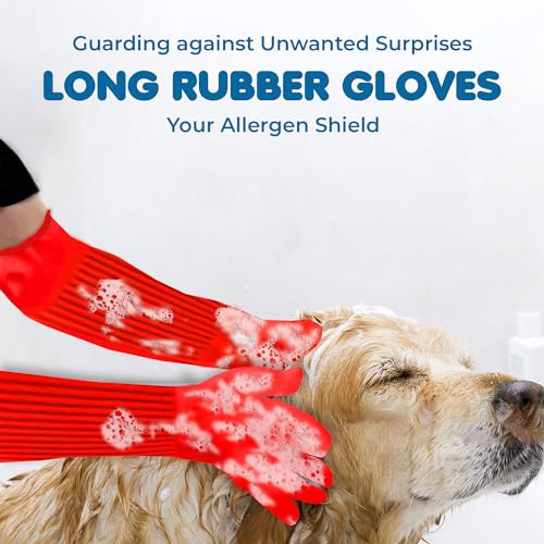 SunGrow 22" Long Rubber Gloves for Dog and Cat Bath, Grooming, Aquarium Water Changes - Keep Hands and Arms Dry with Comfortable, Waterproof, Non-Slip Household Gloves