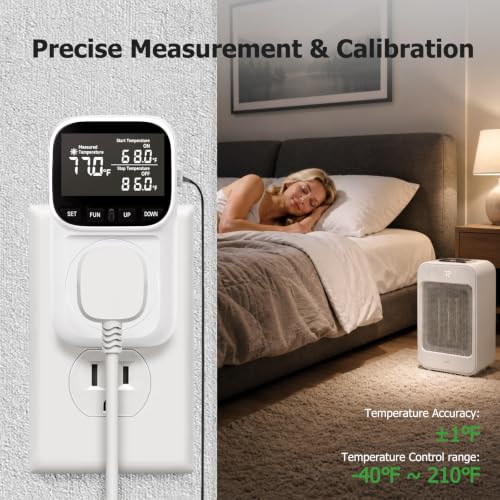 Temperature Controller 15A/1800W, Digital Timer Thermostat Outlet for Greenhouse, Reptile Tank, Heat Mat, Seedlings, Brewing, Aquarium, CyclicTiming/Countdown, VA Display,-40°F~210°F - color: White, size: White