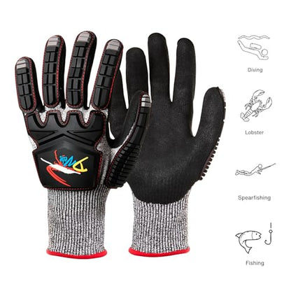 D Vein Lobster Diving Gloves, Cut & Puncture Resistant for Spearfishing - size: X-Large