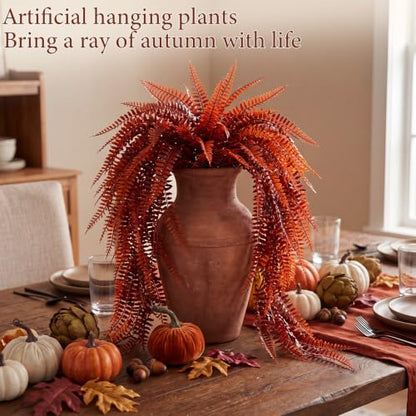 Daifunli 12 Pcs Artificial Fall Hanging Plants Fake Hanging Ferns Plastic Autumn Faux Plants for Wall Room Garden Garland Indoor Outdoor Decor No Basket (Fall Boston =) - style: Fall Boston