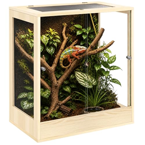 PROLEE 32" x 18" x 36" Tall Reptile Terrarium, 90 Gallon Glass Chameleon Cage, Vertical Crested Gecko Tank with Ventilated Mesh Top, Front Opening Rainforest Habitat, Oak - color: Oak, size: 32" L x 18" W x 36" H, 90 Gallon