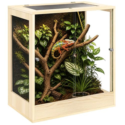 PROLEE 32" x 18" x 36" Tall Reptile Terrarium, 90 Gallon Glass Chameleon Cage, Vertical Crested Gecko Tank with Ventilated Mesh Top, Front Opening Rainforest Habitat, Oak - color: Oak, size: 32" L x 18" W x 36" H, 90 Gallon