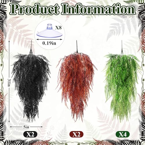 Suncalla 8 Pack Reptile Plants Terrarium Hanging Plant Vine Boston Climbing Terrarium Plant with Suction Cup for Bearded Dragons Lizard Crested Gecko Snake Crab Tank(Vivid Series,3 Colors) - style: Vivid Series