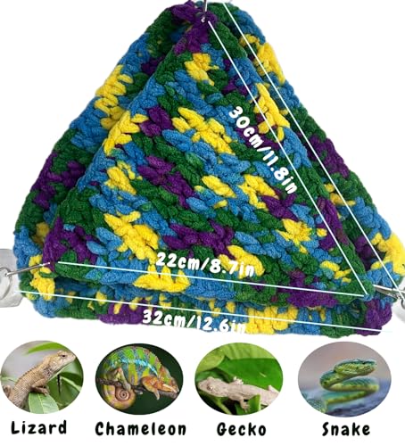 Reptile Hammock, Soft Double-Layered Bearded Dragon Hammock Swing Hanging Bed with Strong Suction Cups & Metal Hooks, Large Chameleon Lounger, Rat Bird Cage Hanging Bed,Gecko Tank Accessories