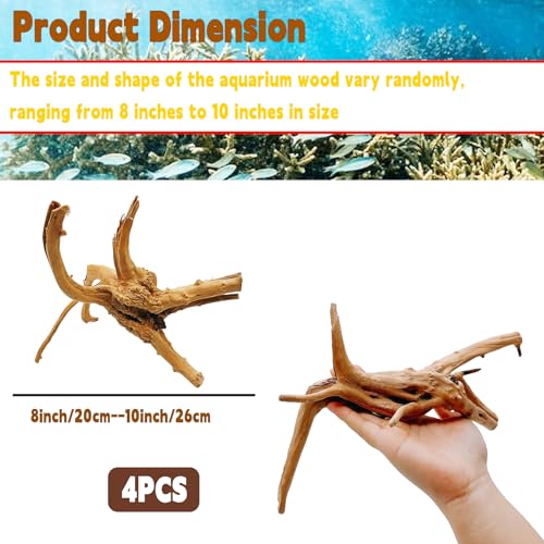 Hamiledyi 4PCS Driftwood for Aquarium 8-10in Natural Spider Wood Reptile Branches Fish Tank Log Ornament Aquarium Trunk Decoration - size: M:Spiderwood (8-10in 4PCS)