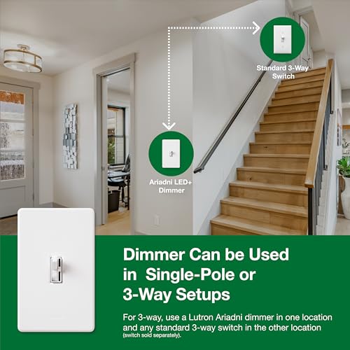 Lutron Ariadni/Toggler LED+ Dimmer Light Switch for Dimmable LED, Halogen and Incandescent Dimmer Switch, 150W, Single-Pole/3-Way, AYCL-153P-LA, Light Almond - color: Light Almond, size: 1 Pack