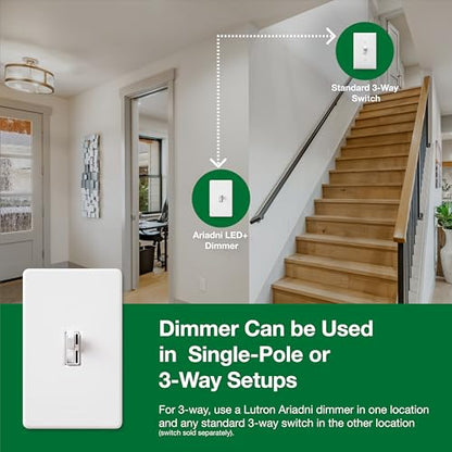 Lutron Ariadni/Toggler LED+ Dimmer Light Switch for Dimmable LED, Halogen and Incandescent Dimmer Switch, 150W, Single-Pole/3-Way, AYCL-153P-LA, Light Almond - color: Light Almond, size: 1 Pack