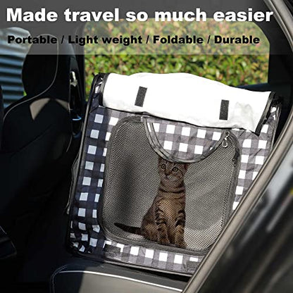 Pop up Large Cat Carrier, 30'' L Kennel Soft Crates with Portable Mini Cat Carrier,Travel Littler Box, Mattress,Food Bowl,4 Stakes and Carry Bag - color: 31.5‘’L B&W Carriers Set