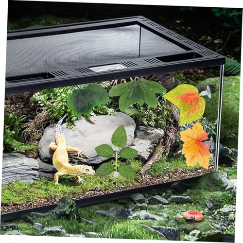 BESPORTBLE 10pcs Lifelike Reptile Plants Ornament Set with Suction Cups Simulation Terrarium Plant Décor for Lizard Chameleon Snake Habitat Artificial Aquarium for Reptile Tank