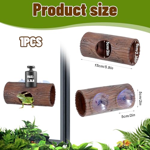 Plastic Hollow Hideout with 2Pcs Powerful Suction Cup, Reptile Hide, Reptile Tank Accessories for Bearded Dragons, Crested Geckos, Frogs, Hermit Crabs, Lizards & Snakes, Terrarium Decor