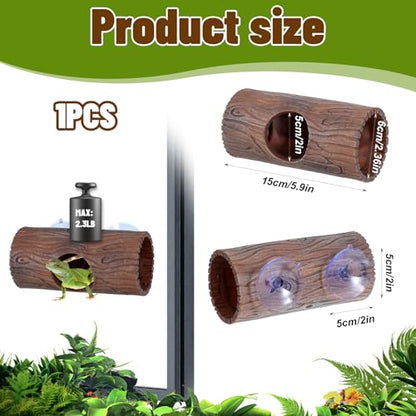 Plastic Hollow Hideout with 2Pcs Powerful Suction Cup, Reptile Hide, Reptile Tank Accessories for Bearded Dragons, Crested Geckos, Frogs, Hermit Crabs, Lizards & Snakes, Terrarium Decor