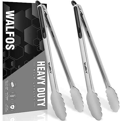 Walfos 17 Inch Extra Long Grill Tongs Set of 2, Ultimate Stainless Steel Tongs for Grilling, Cooking, BBQ/Barbecue, Buffet and Turning Food - color: 2pcs BBQ Tongs, size: Extra Long 17 inch
