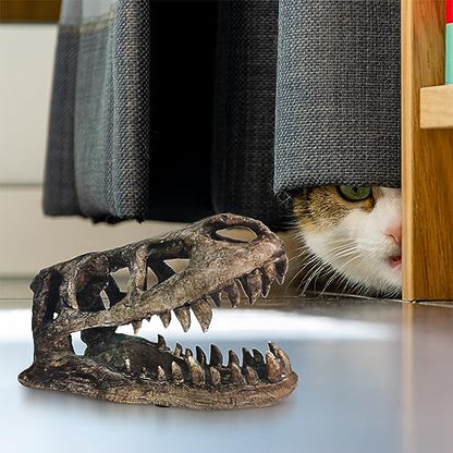Dinosaur Skull T-Rex Bones Resin Craft Statue for Home Office Shelf Decor Lifelike Tyrannosaur Head Sculpture Figurine Gifts Reptile Hide House Shelter Cave