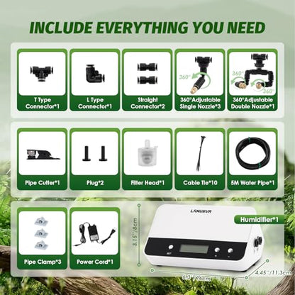 LANUEVA Timing Reptile Smart Mister, Terrarium Misting System with 3 Single Nozzles 360°Adjustable + 1 Double Nozzle, Reptile Fogger Humidifier for Lizard, Chameleon, Plants, Amphibian, Vivarium, Tank