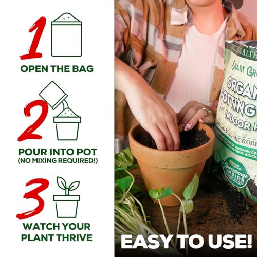 Organic Potting Soil for Indoor Plants. Boost House Plant Growth for Monstera, Fiddle Leaf, Money Tree, Pothos, Snake Plant, Aroid, Flowers, Herbs, Veggies, & More, Smart Grower 3 LB Ready to Plant