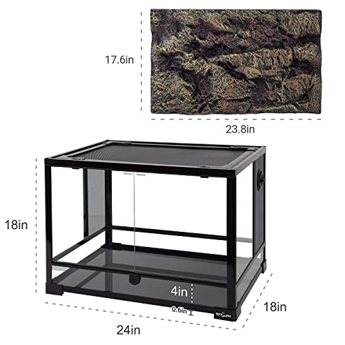 REPTI ZOO 34 Gallon Large Reptile Glass Terrarium Tank with Foam Backgrounds,Double Hinge Door with Screen Ventilation Reptile Terrarium 24" x 18" x 18"(Knock-Down)