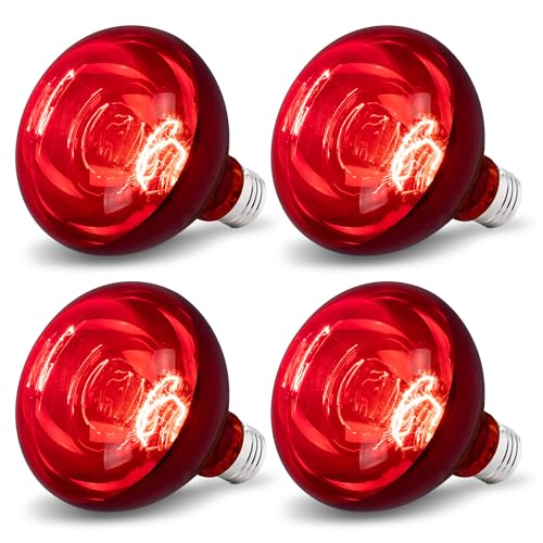 4 Pack 250W Heat Lamp Bulbs for Chicks, R40 Red Heat Lamp for Chickens, Infrared Heating Bulbs for Brooder Heater, I Incandescent Heat Bulb for Pet, Bathroom, Food