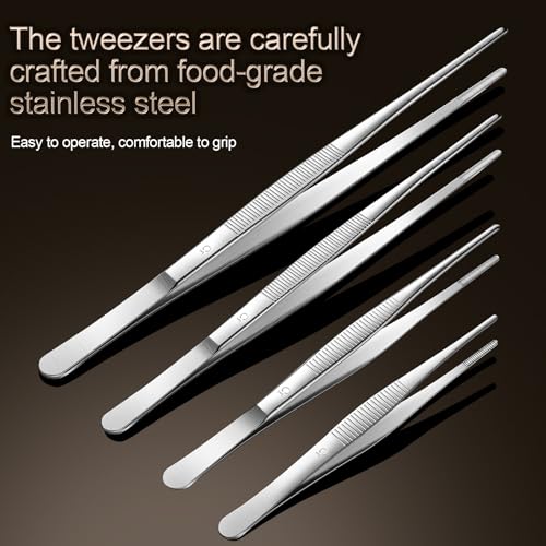 Aniso Long Tweezers, Stainless Steel, 8 inches | Precision Serrated Tip, Cooking Tweezers Tongs， For Barbecue, Hand-Made，Steaks, Bread, Pizza, Salads - size: 8 inches