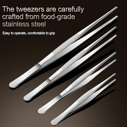Aniso Long Tweezers, Stainless Steel, 8 inches | Precision Serrated Tip, Cooking Tweezers Tongs， For Barbecue, Hand-Made，Steaks, Bread, Pizza, Salads - size: 8 inches