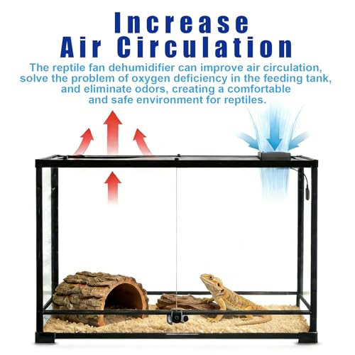 kathson Reptile Ventilation Fan with Humidity Sensor, Reptile Dehumidifier with LED Digital Thermometer for Reptile Enclosure and Terrarium, Terrarium Fan for Snake Bearded Dragon Gecko