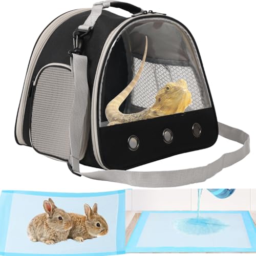 Small Animal Travel Carrier with Absorbent Pad Set, Pee Pad with Leak-Proof Quick-Dry Design for Guinea Pig,Portable Bearded Dragon Bag for Sugar Glider,Hedgehog,Rat,Bunny,Rat - color: Black