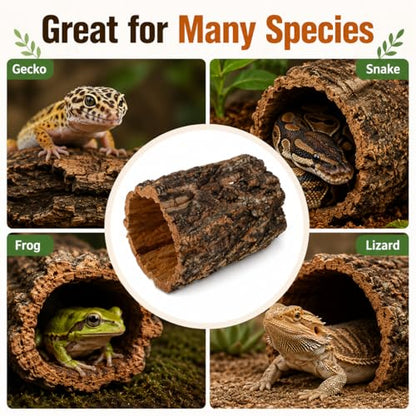 DECHOUS Natural Cork Rounds Reptiles 6x5 Inch Reptile Hideout Tree Bark Tube Terrarium Tank Decor for Gecko Bearded Dragon Snake Climbing, Amphibian Habitat