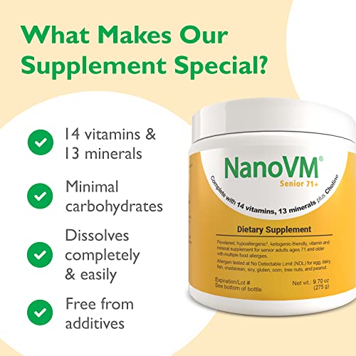 Senior 71+, Allergen-Free Vitamin Supplements, Unflavored Multivitamin Powder with 14 Vitamins & 13 Minerals, Low-Carbohydrate Mineral Supplements, 275g - Solace Nutrition - style: Senior