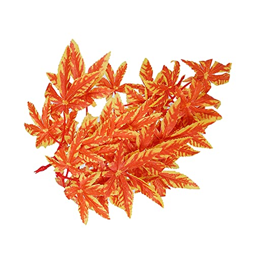 Artificial Reptile Plants, Artificial Plastic Plant, Lifelike Plastic Plant, Hanging Leaves, Decoration with Suction Cup for Reptiles, Terrarium, Aquarium (T-007 Orange)