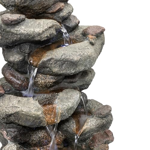 Alpine Corporation TZL154 14" Indoor Tabletop Rainforest Rock Water Fountain with LED Lights, Tiered Desktop Fountain for Home and Office Décor, Gray - style: Rock Water w/ LED's